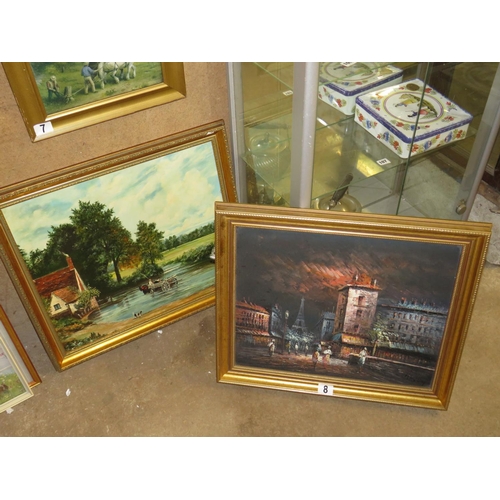 8 - Oil on board flaming tower & oil copy of The Haywain