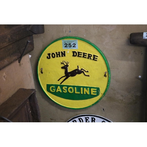 252 - Cast iron John Deere sign 9.5