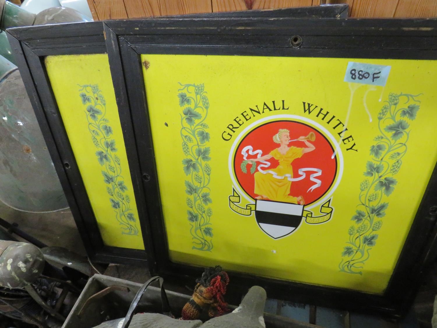 2 framed pub enamel signs 24" square