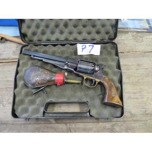 200 - Navy Arms pistol,black powder revolver & flask .44 calibre No 080737