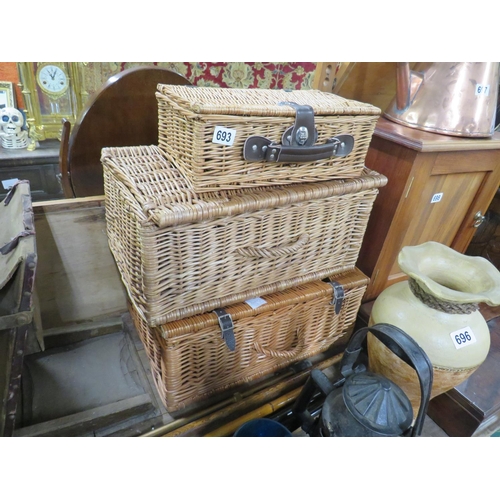 693 - 3 cane picnic baskets