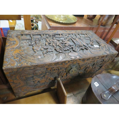 704 - Carved eastern camphor wood chest