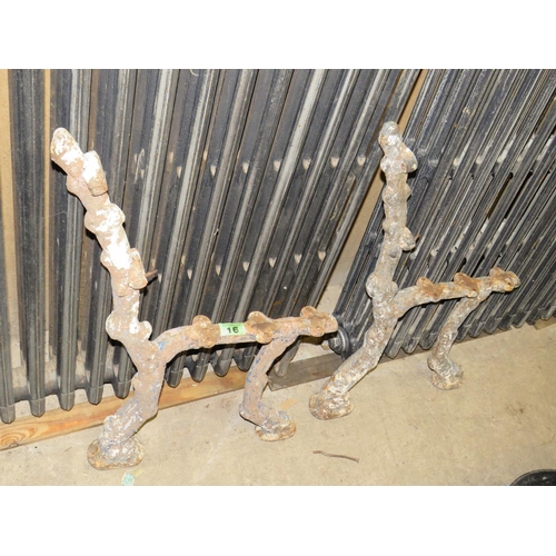 16 - Pair of tree branch decorated bench ends