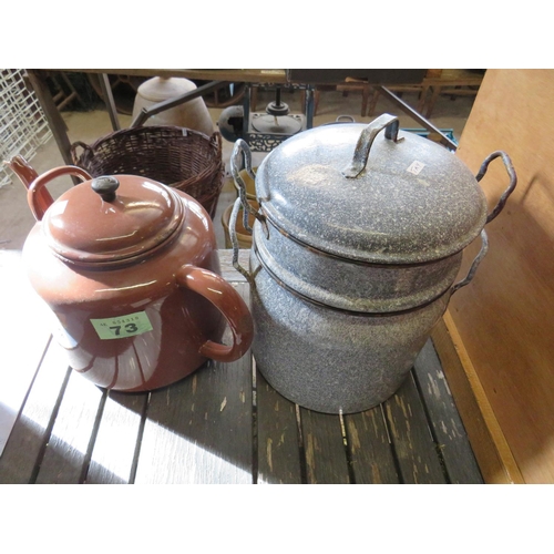 73 - Enamel kettle & enamel steamer