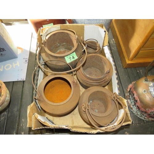 74 - 5 Victorian iron glue pots