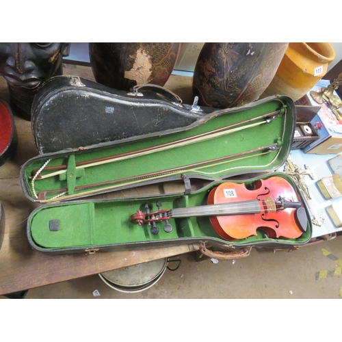 108 - Violin with label,The Maidstone School Orchestra in case with spare case