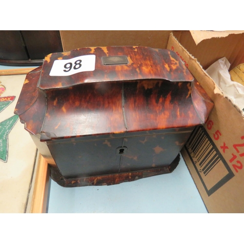 98 - Tortoise shell 2 compartment tea caddy