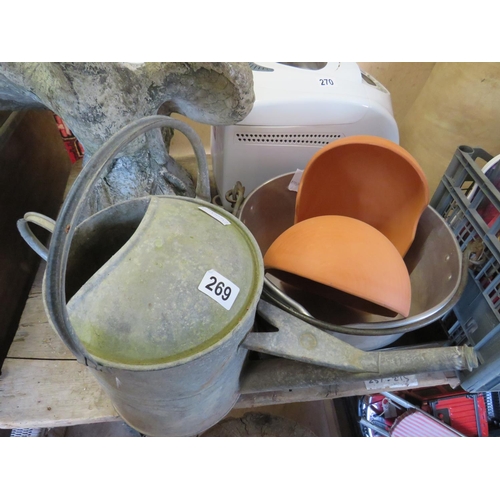 269 - Watering can,aluminium preserve pan & clay roaster