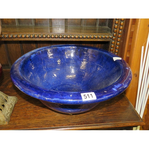 511 - Large blue glazed cream bowl