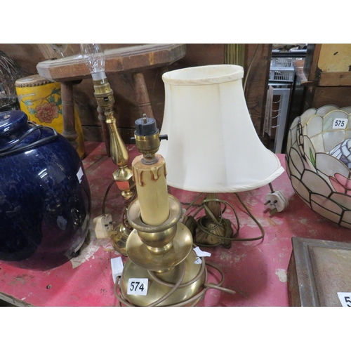 574 - 3 brass table almps