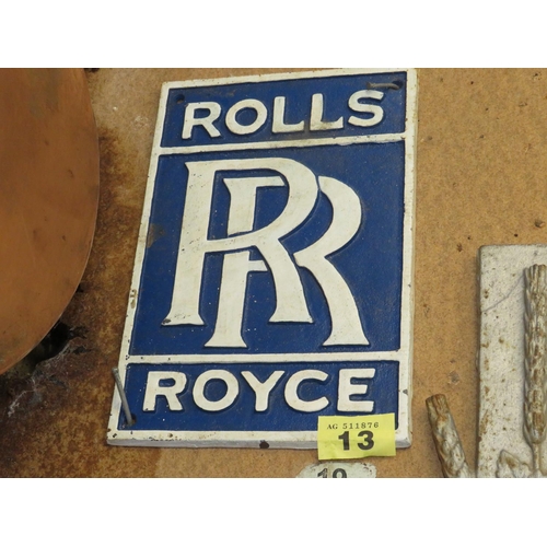 13 - Cast iron Rolls Royce sign 11