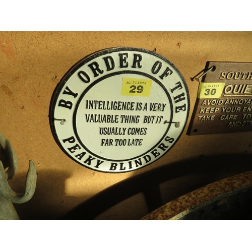 29 - Cast iron Peaky Blinders sign diameter 10