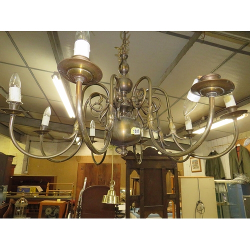 517 - Brass 8 light chandelier