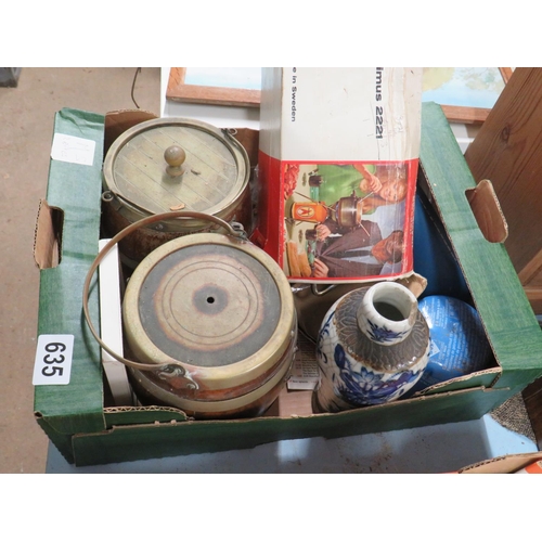 635 - 2 biscuit barrels,Primus stove etc