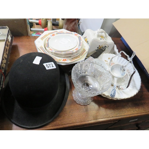 672 - Bowler hat & china