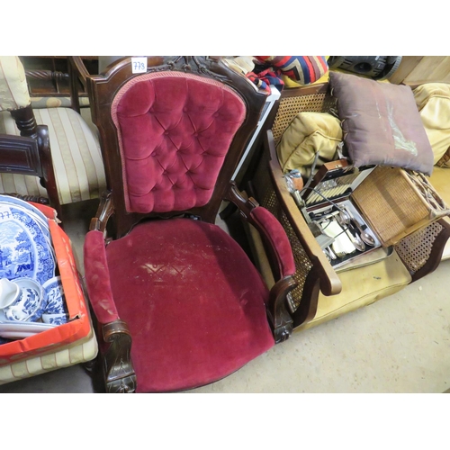 778 - Edwardian button back upholstered armchair