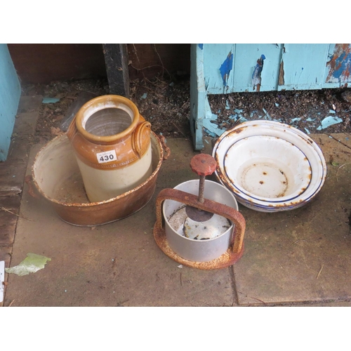 430 - Enamelware,salting jar etc