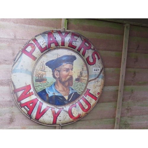 447 - Enamel on tin players circular sign