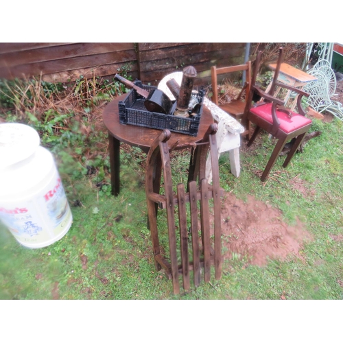 520 - Sledge,oak table,lamps etc