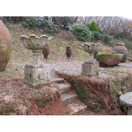 28 - Pair reconstituted stone green urns 32