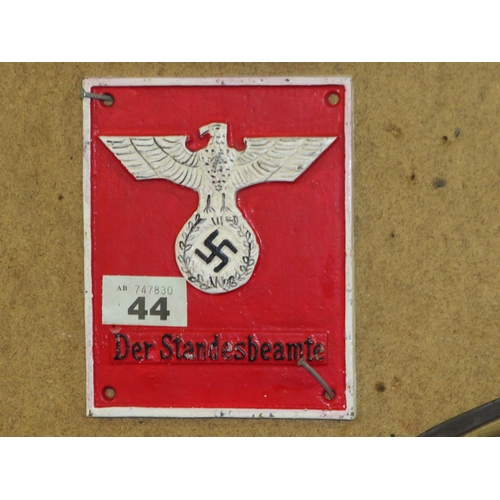 Cast iron German sign 8" x 6"