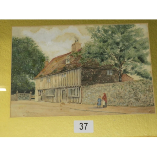 37 - Watercolour mother & child outside a cottage 8