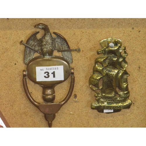 31 - Copper door knocker & brass door knocker