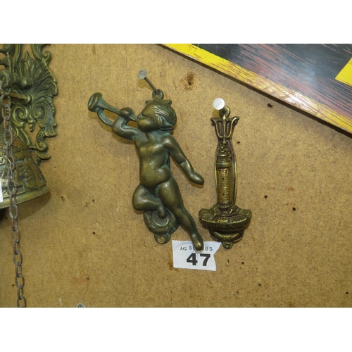 47 - Cherub door knocker & a brass light house