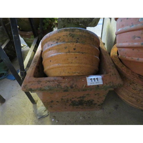 111 - Square terracotta pot & 1 other