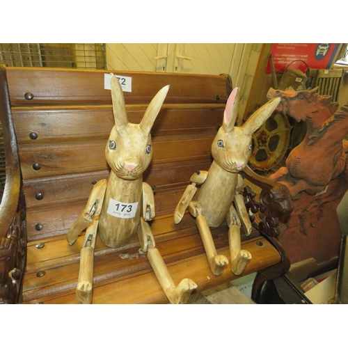 173 - Pair of wooden jointed rabbits