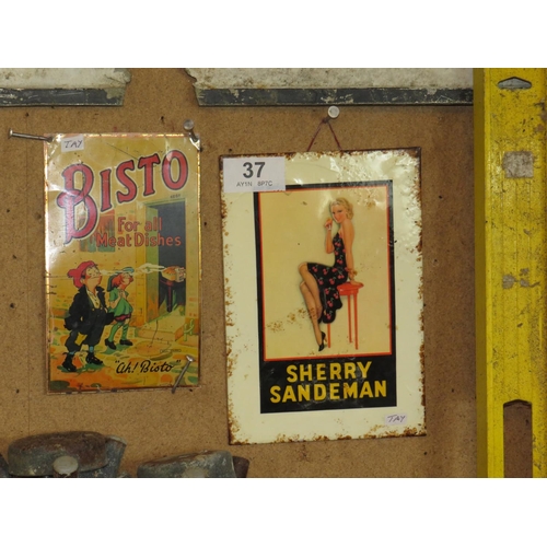 37 - Metal Bisto sign & Sherry sign