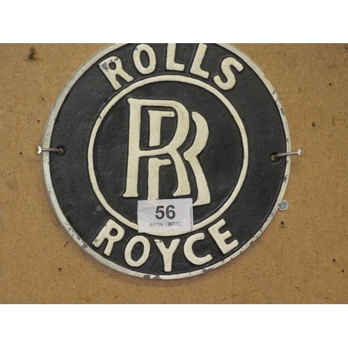 56 - Cast iron Rolls Royce sign diameter 9.5