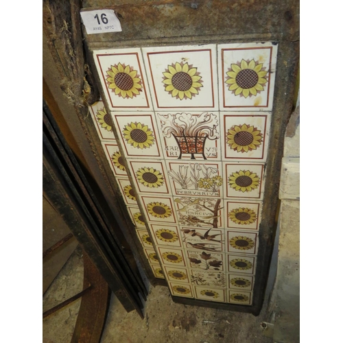 16 - Pair cast iron fire surround with Victorian tiles