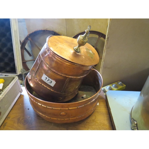 173 - Copper pan & copper can