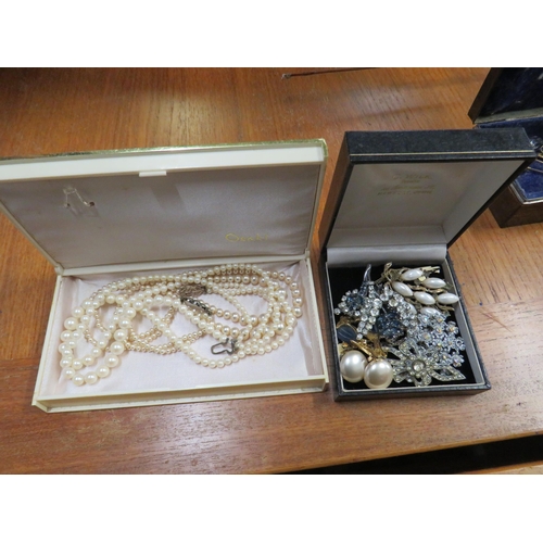 708 - 2 boxes Pearl necklaces & box dress jewellery