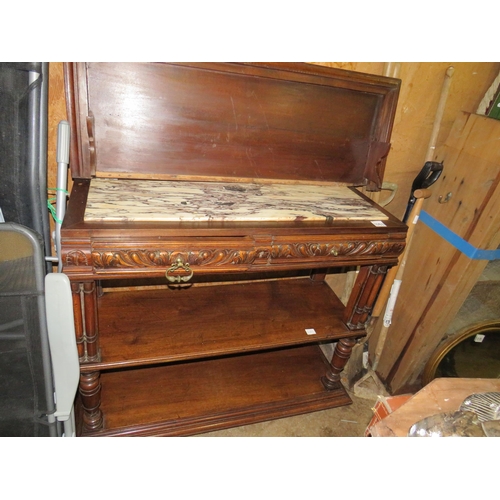 1082 - Victorian mahogany buffet with marble insert(damage to 1 hinge)