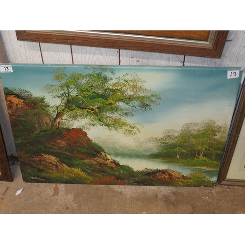 13 - Oil on canvas lake scene