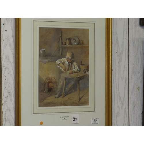 32 - James Hardy signed watercolour boy opening Oysters 13