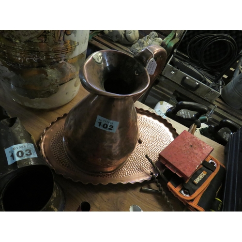 102 - Gallon copper ale jug & copper tray