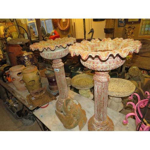 122 - Pair cast iron urns on stands height 29