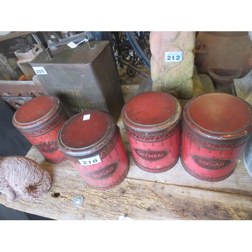 210 - 4 large Sharps toffee tins,sugar,tea,oatmeal & toffees