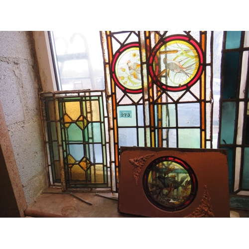 273 - 5 pcs leaded glass with decorative birds