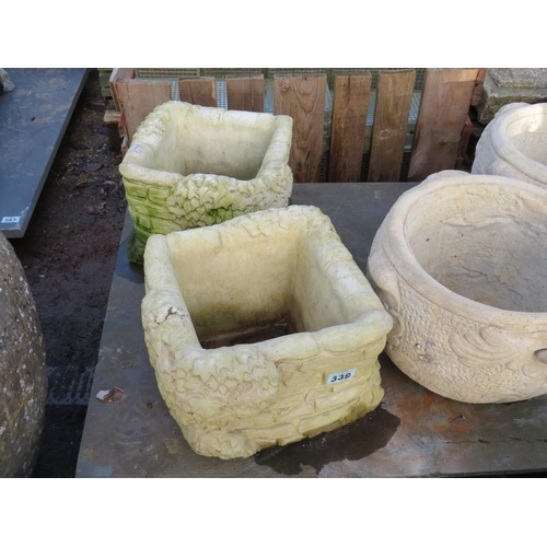 339 - Pair of reconstituted stone brick pattern pots