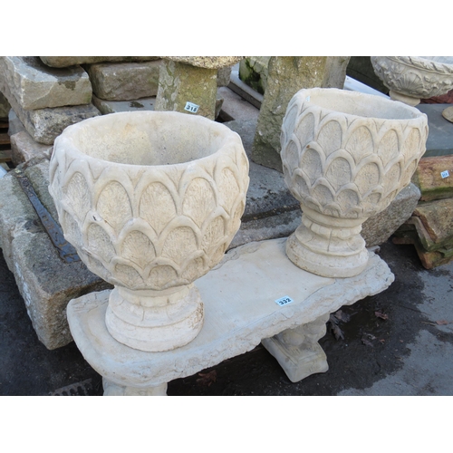 331 - Pair pineapple garden urns 20