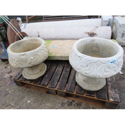 465 - Pair reconstituted stone urns on stands