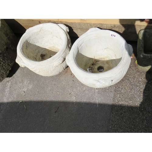 274 - Pair reconstituted stone urns diameter 19