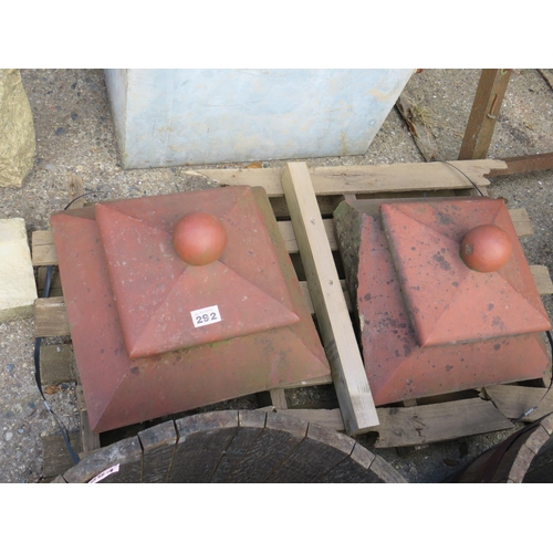 292 - Pair terracotta gate tops 16