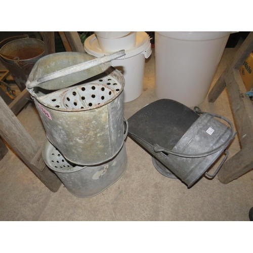 105 - 2 galvanised mop buckets & galvanised coal bucket