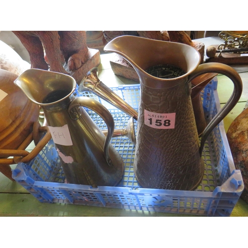 158 - 2 copper,brass jug & plated posy vases