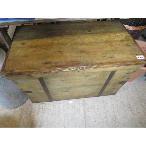 189 - Metal bound polished pine carpenters trunk 36